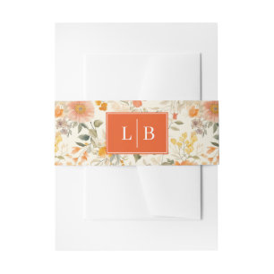 Cheerful Peach Floral Vintage Botanical Invitation Belly Band