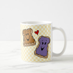 Cheerful Peanut Butter and Jelly Cartoon Friends Coffee Mug