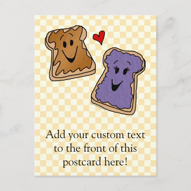 Cheerful Peanut Butter and Jelly Cartoon Friends Postcard (Front)