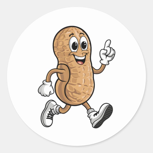 Cheerful Peanut Mascot Cartoon with Shoes Gloves Classic Round Sticker (Front)