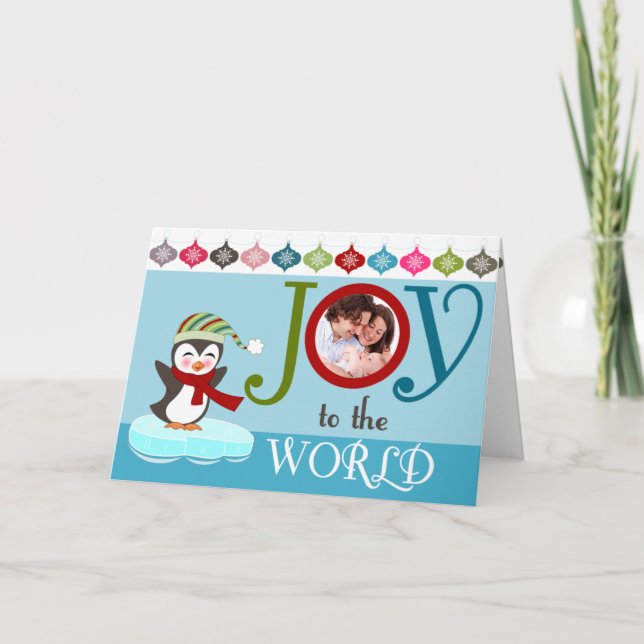 Cheerful Penguin Christmas Photo Greeting Card (Front)