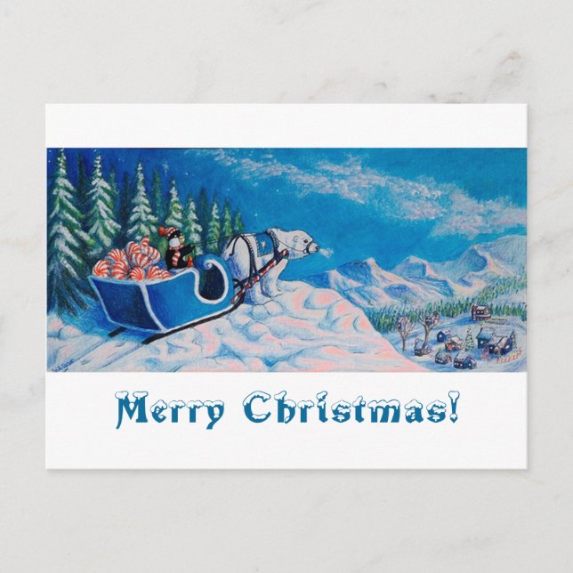 Cheerful Penguin Holiday Postcard (Front)