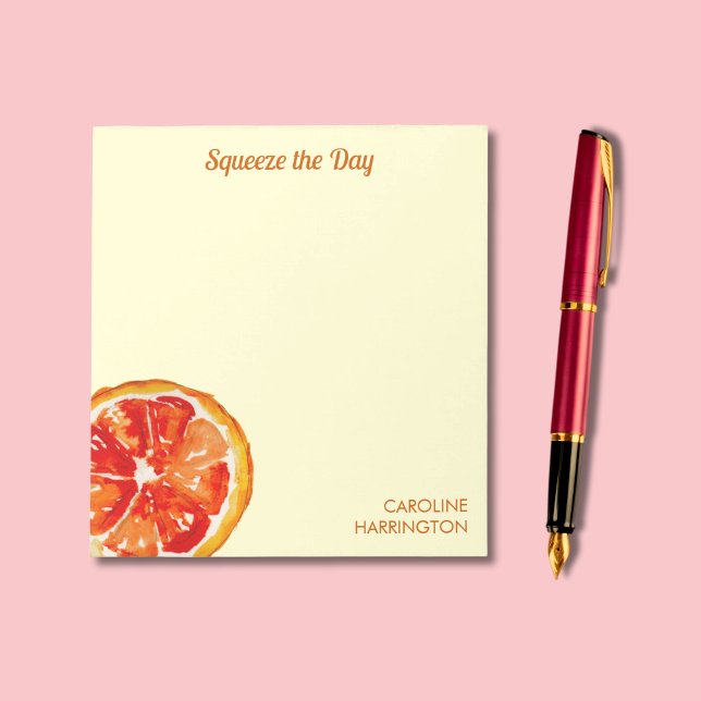 Cheerful Personalised Citrus Squeeze the Day Notepad (Illustrated with my own hand-painted citrus slice, this pad reminds you to "Squeeze the Day"!
)