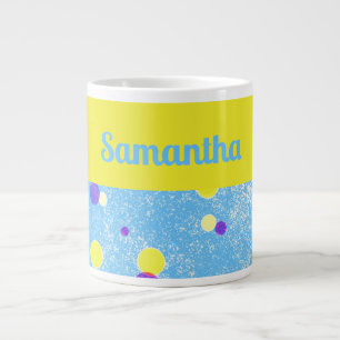 Cheerful Personalised Polka Dots on Blue Jumbo Large Coffee Mug