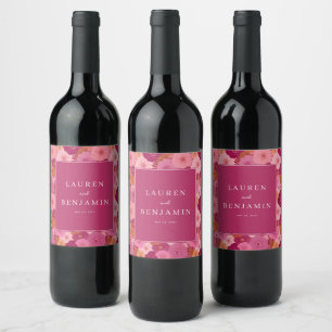 Cheerful Pink Floral Celebration Wine Label