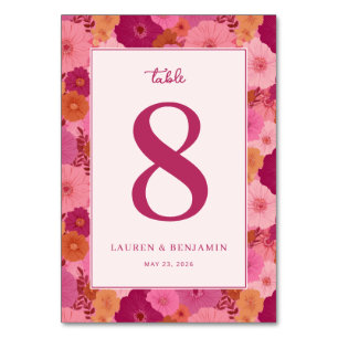 Cheerful Pink Floral Table Number