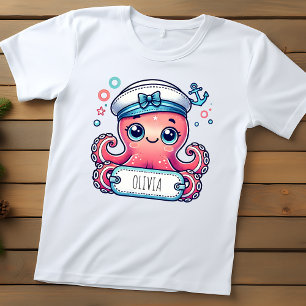 Cheerful Pink Octopus Holding Name Sign Toddler T-Shirt
