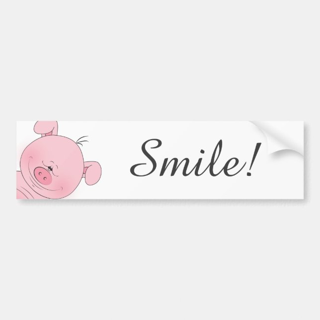 Cheerful Pink Pig Cartoon Bumper Sticker (Front)