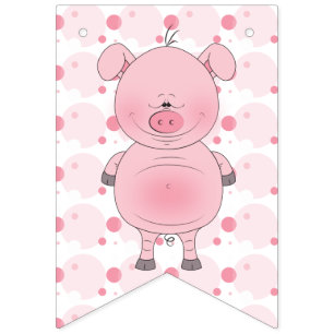 Cheerful Pink Pig Cartoon Bunting