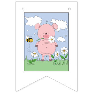Cheerful Pink Pig Cartoon Bunting