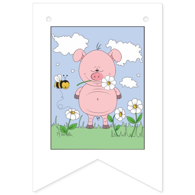 Cheerful Pink Pig Cartoon Bunting (First Flag)