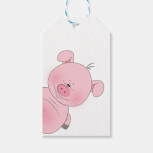 Cheerful Pink Pig Cartoon Gift Tags