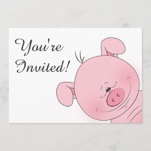 Cheerful Pink Pig Cartoon Invitation