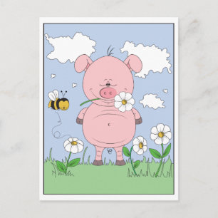 Cheerful Pink Pig Cartoon Postcard