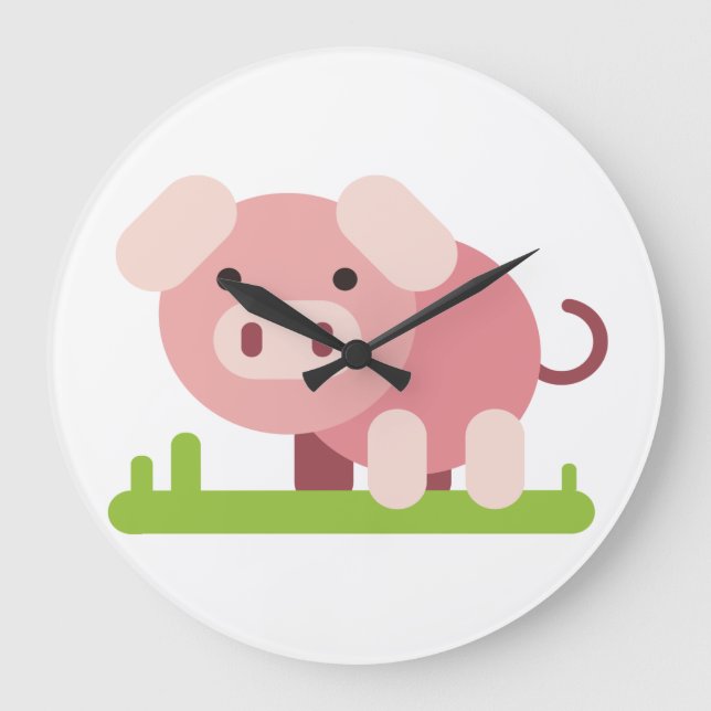 Cheerful Pink Piglet Large Clock (Front)