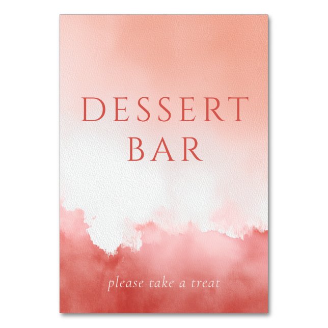 Cheerful Pink Watercolor Dessert Bar Sign Table Number (Front)