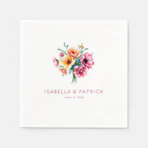 Cheerful Pink Watercolor Floral Bouquet Napkin