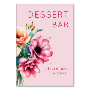 Cheerful Pink Watercolor Floral Dessert Bar Sign Table Number