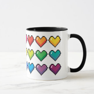 Cheerful Pixel Hearts in Rainbow Pattern Mug