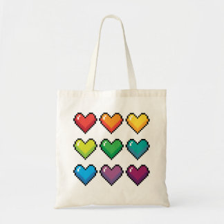 Cheerful Pixel Hearts in Rainbow Pattern Tote Bag