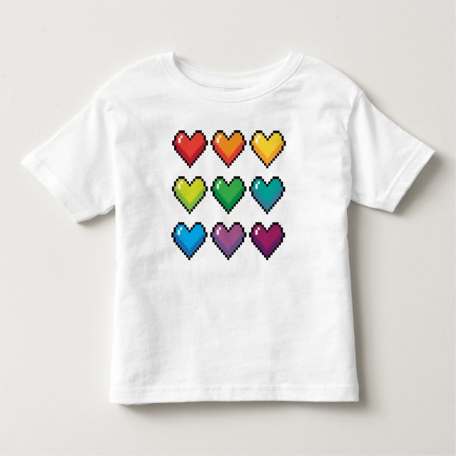 Cheerful Pixel Rainbow Hearts - Novelty T-Shirt (Front)