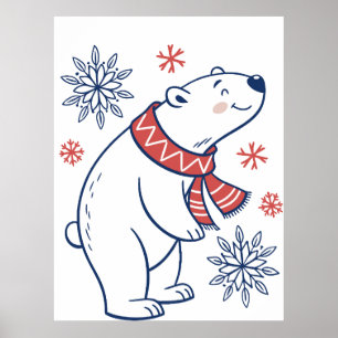 Cheerful Polar Bear Winter Holiday Design Poster