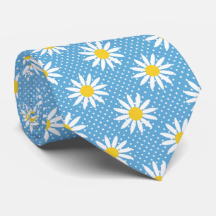 Cheerful Powder Blue Retro Daisy Flower Polka Dot  Tie