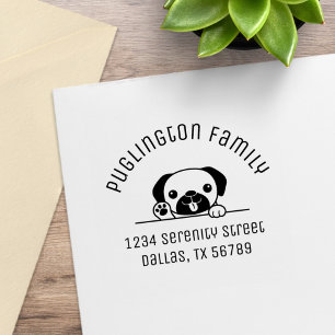 Cheerful Pug Dog Family Arch Address 2 Rubber Stamp