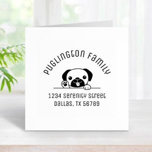 Cheerful Pug Dog Family Arch Address 2 Rubber Stamp