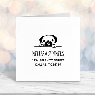 Cheerful Pug Dog Peeking above Address Self-inking Stamp
