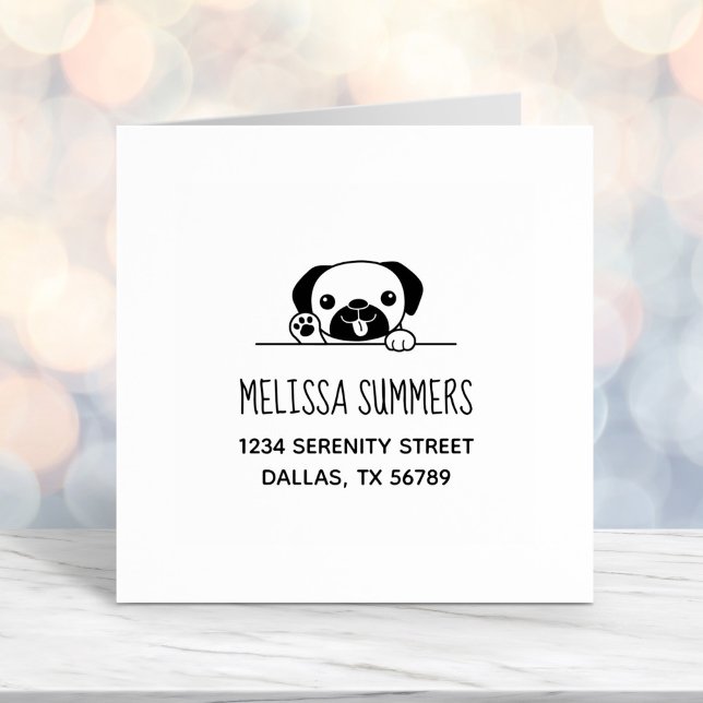 Cheerful Pug Dog Peeking above Address Self-inking Stamp (Creator Uploaded)