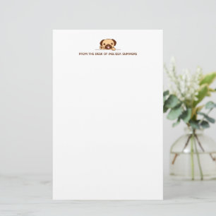 Cheerful Pug Dog Peeking above Custom Text Stationery