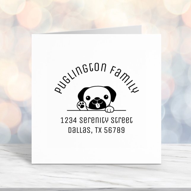 Cheerful Pug Dog Peeking Arch Address Self-inking Stamp (Creator Uploaded)