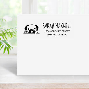 Cheerful Pug Dog Pet Address Rubber Stamp