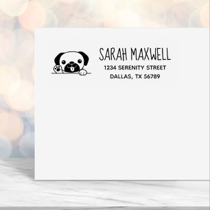 Cheerful Pug Dog Pet Address Self-inking Stamp