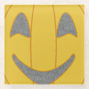 Cheerful Pumpkin Costume Design Halloween Orange Glass Coaster