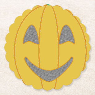 Cheerful Pumpkin Costume Design Halloween Orange Paper Coaster