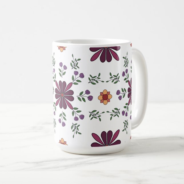 Cheerful Purple and Yellow Floral Folk Art Mug  (Front Right)