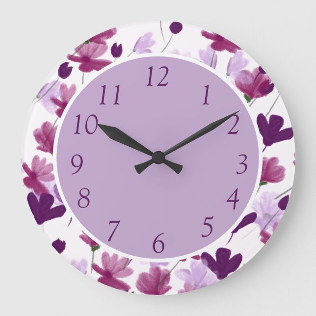 Cheerful Purple Lilac Flowers Floral Decorative Large Clock (Front)