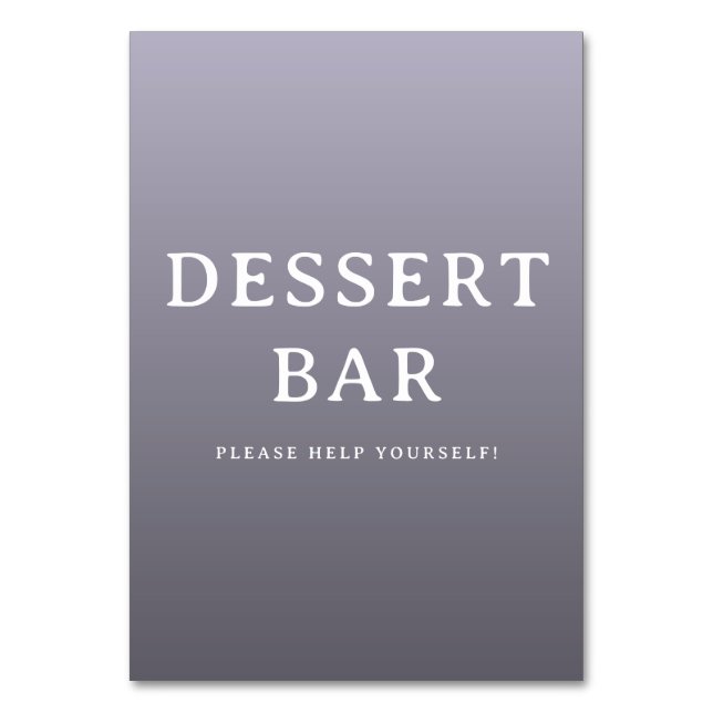 Cheerful Purple Minimalist Dessert Bar Sign Table Number (Front)