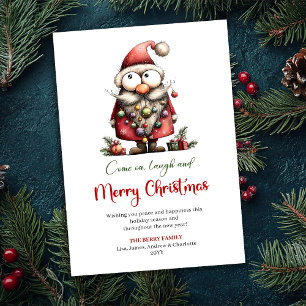 Cheerful Quirky Santa Watercolor Holiday Greeting 