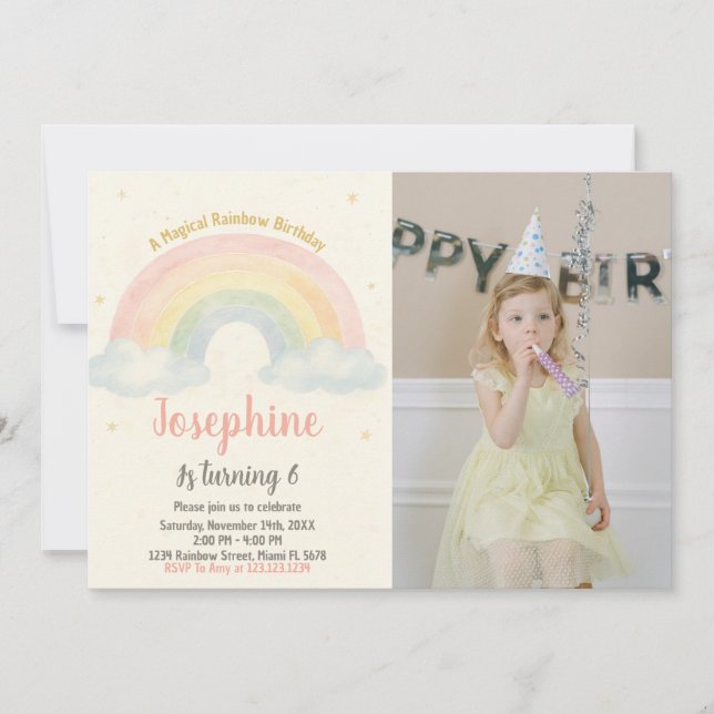 Cheerful Rainbow Birthday Invitation (Front)