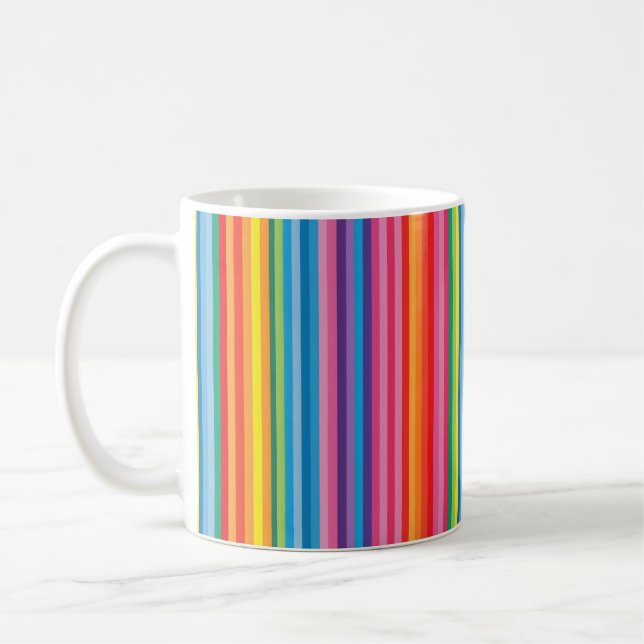 Cheerful Rainbow Stripes Coffee Mug (Left)