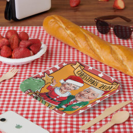 Cheerful Red and Gold Caricature Couple  Paper Plate