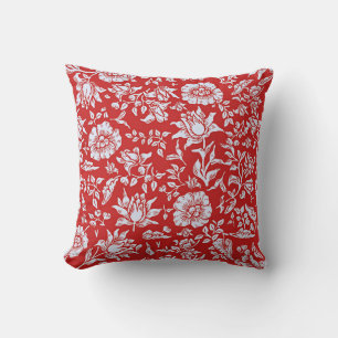Cheerful red and white vintage floral pattern cushion