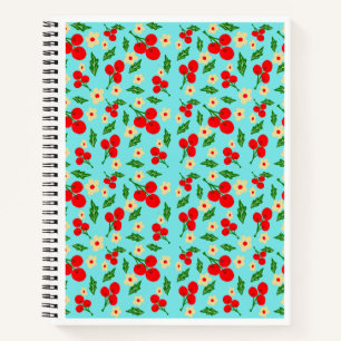 Cheerful Red Berries & Tiny Flowers Pattern Notebook