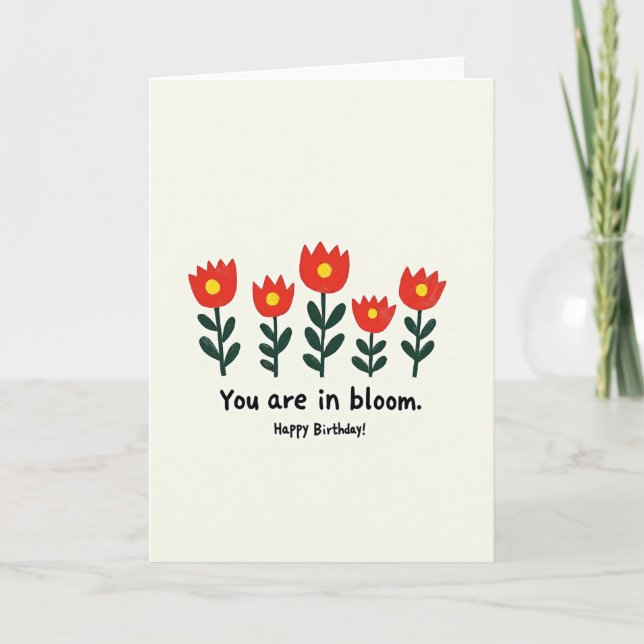 Cheerful Red Bloom Birthday Card (Front)