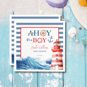 Cheerful Red Blue Maritime Waves Baby Shower Napkin