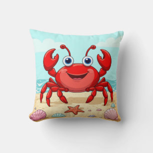 Cheerful Red Cartoon Crab Cute Seashell Kids🦀 Cushion