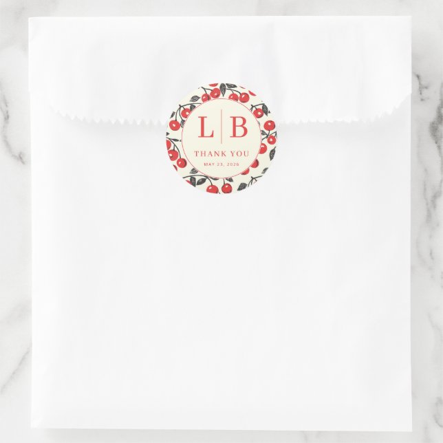 Cheerful Red Cherry Illustration Classic Round Sticker (Bag)